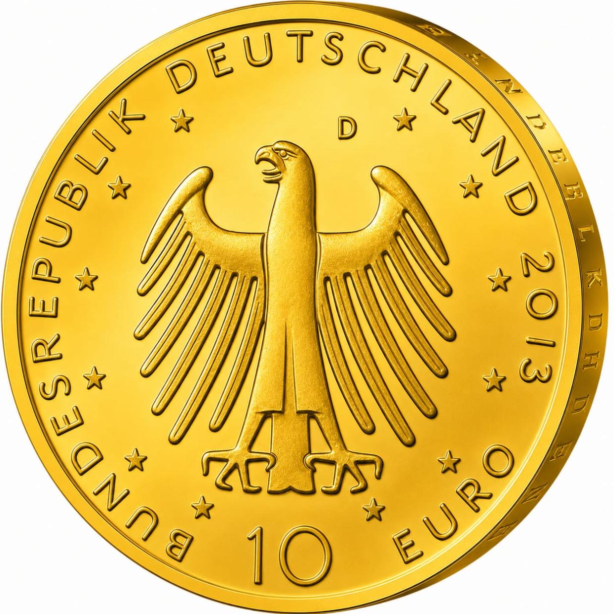 10 Euro Münze  - BRD - 200. Geburtstag Richard Wagner 2013 - 24 Karat vergoldet