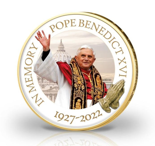 2 Euro Münze - Vatikan -  Papst Benedikt XVI. - koloriert & vergoldet