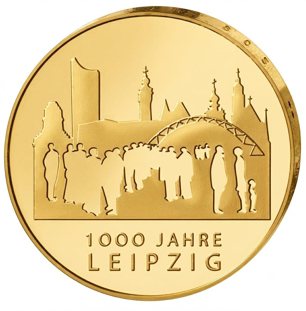 10 Euro Münze  - BRD - 1000 Jahre Leipzig 2015 - 24 Karat vergoldet