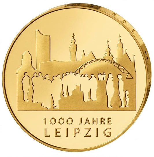 10 Euro Münze  - BRD - 1000 Jahre Leipzig 2015 - 24 Karat vergoldet