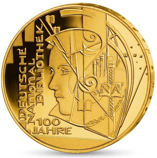 10 Euro Münze  - BRD - 100 Jahre Deutsche Nationalbibliothek 2012 - 24 Karat vergoldet
