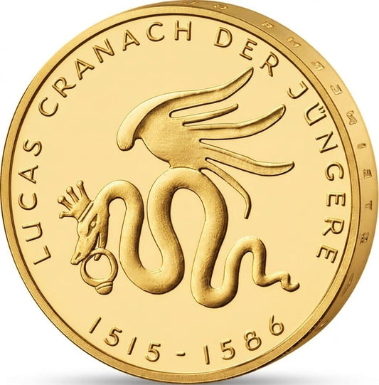 10 Euro Münze  - BRD - 500. Geburtstag Lucas Cranach 2015 - 24 Karat vergoldet