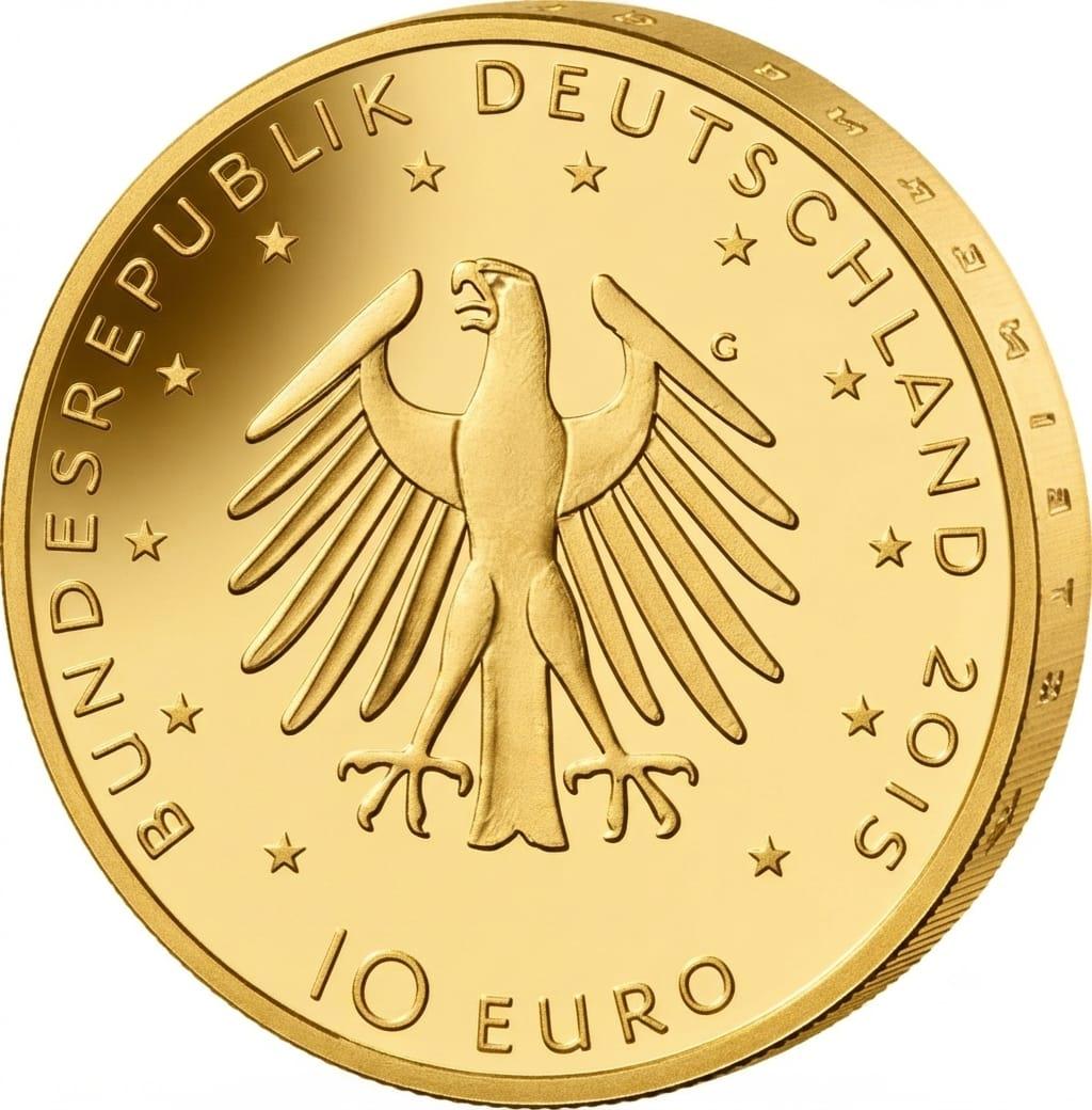 10 Euro Münze  - BRD - 500. Geburtstag Lucas Cranach 2015 - 24 Karat vergoldet