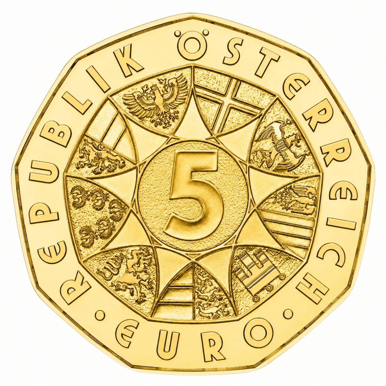 5 EURO SILBERMÜNZE - ÖSTERREICH - 24 KARAT VERGOLDET