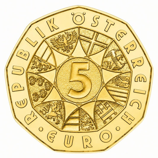 5 EURO SILBERMÜNZE - ÖSTERREICH - 24 KARAT VERGOLDET