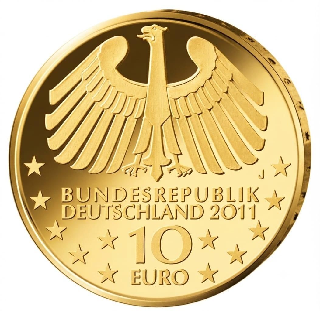 10 Euro Münze  - BRD - 100 Jahre Hamburger Elbtunnel 2011 - 24 Karat vergoldet