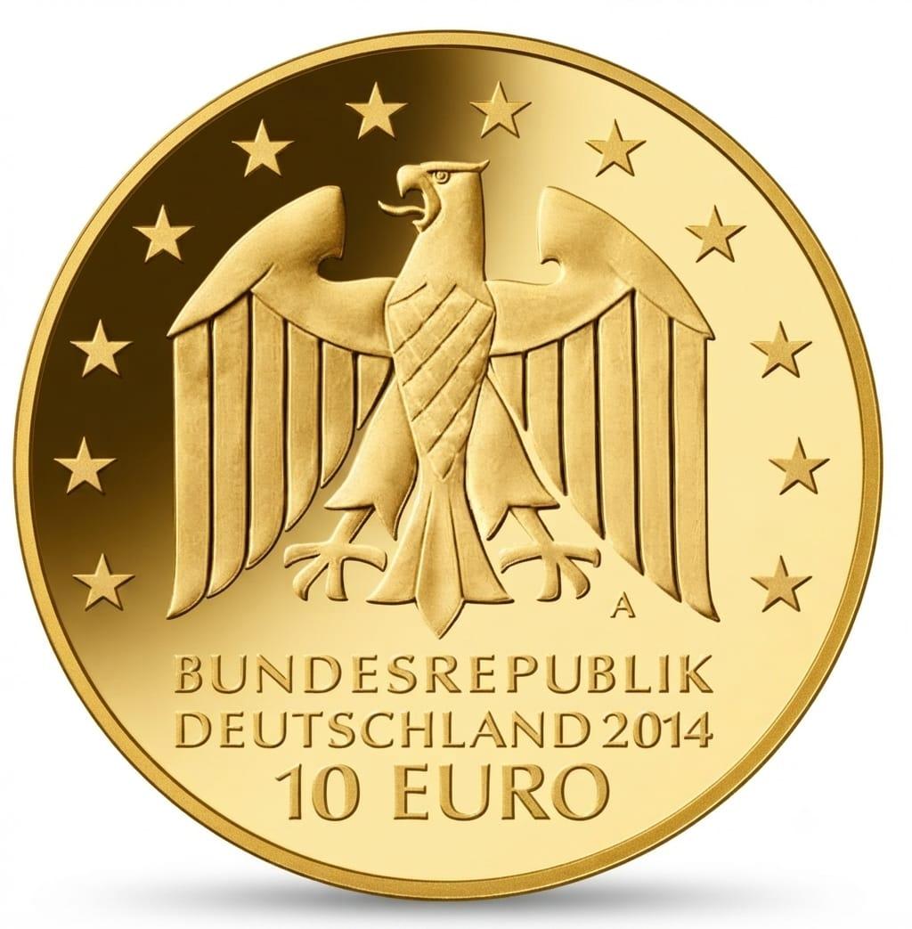 10 Euro Münze  - BRD - 250. Geburtstag Johann Gottfried Schadow 2014 - 24 Karat vergoldet