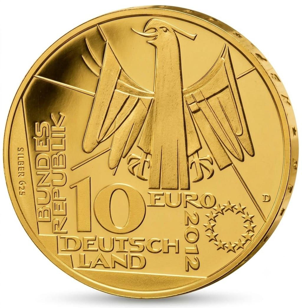 10 Euro Münze  - BRD - 100 Jahre Deutsche Nationalbibliothek 2012 - 24 Karat vergoldet