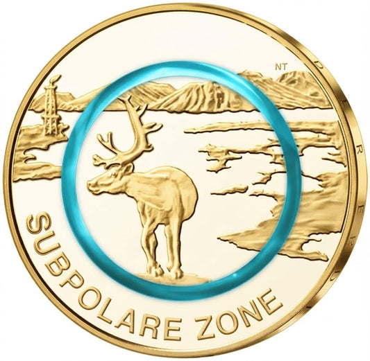 5 Euro Münze - Subpolare Zone 2020 - Polymerring - vergoldet