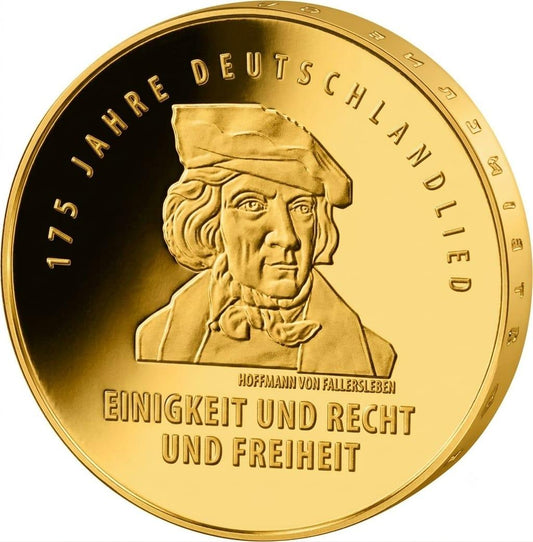 20 Euro Silbermünze - BRD - 175 Jahre Deutschlandlied 2016 - 24 Karat vergoldet