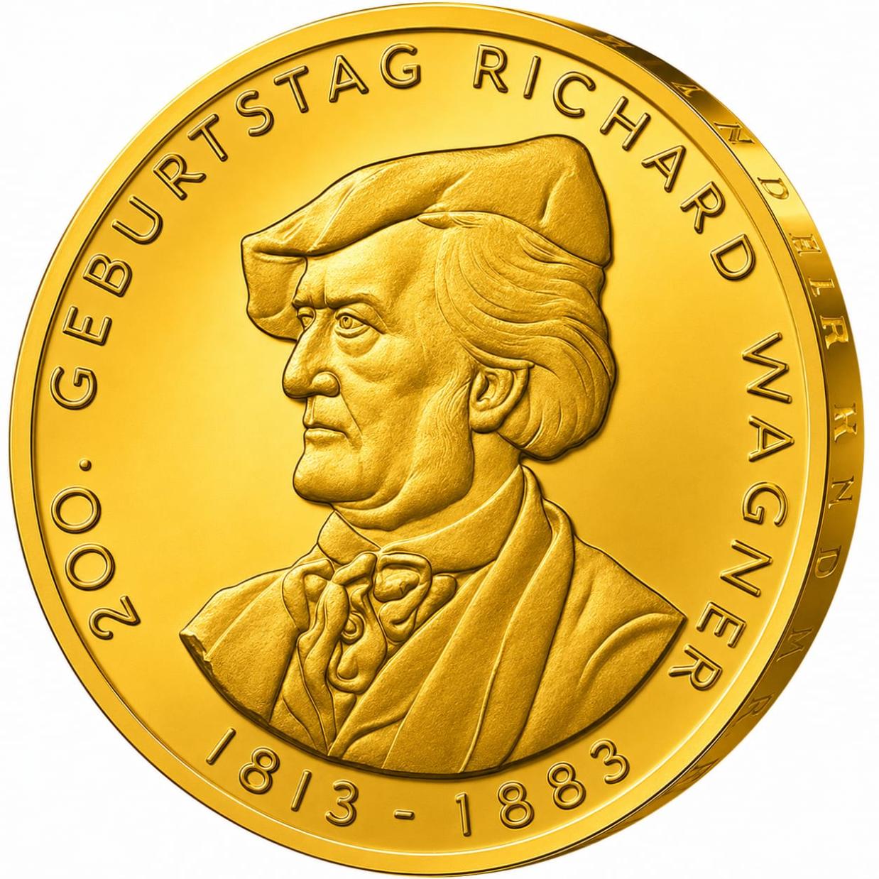 10 Euro Münze  - BRD - 200. Geburtstag Richard Wagner 2013 - 24 Karat vergoldet