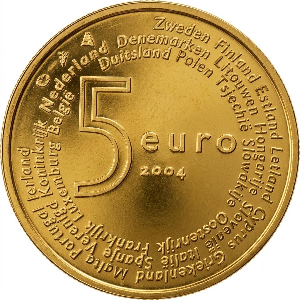 5 Euro Münze - Niederlande - EU Erweiterung 2004 -  24 Karat vergoldet