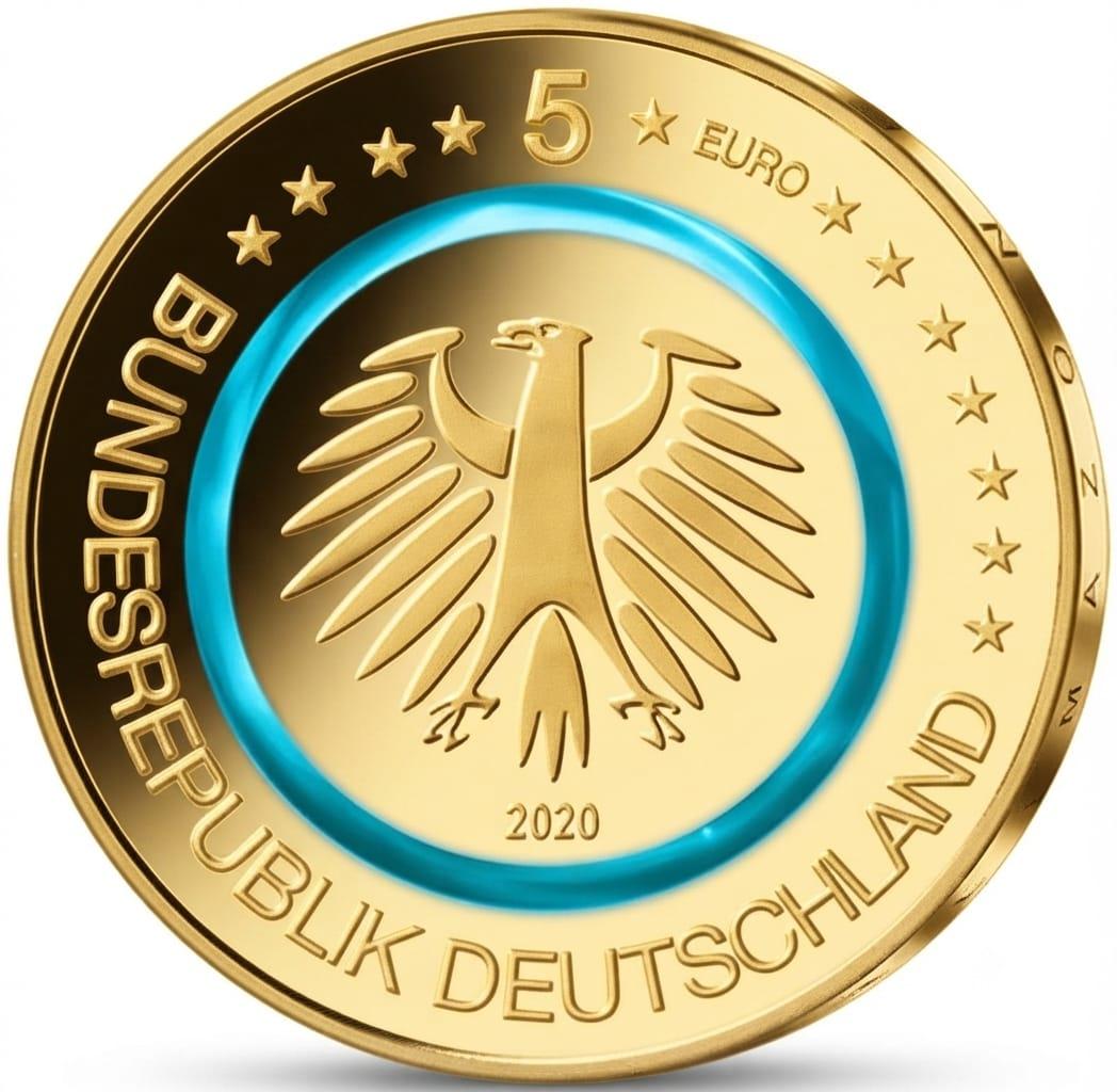 5 Euro Münze - Subpolare Zone 2020 - Polymerring - vergoldet