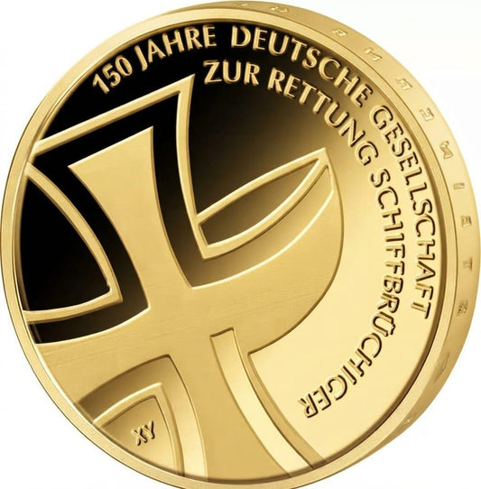 10 Euro Münze  - BRD - 150 Jahre Deutsche Gesellschaft zur Rettung Schiffbrüchiger 2015 - 24 Karat vergoldet