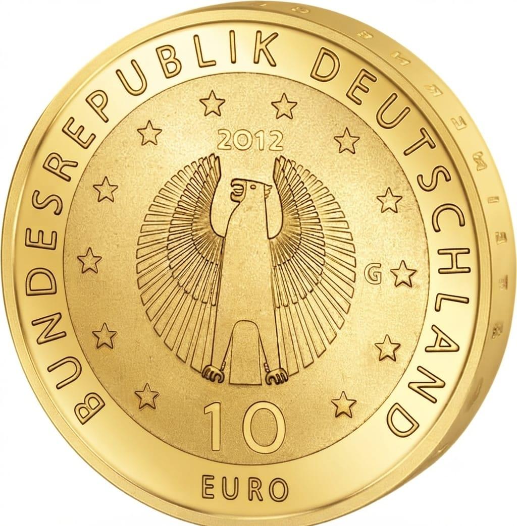 10 Euro Münze  - BRD - 50 Jahre Deutsche Welthungerhilfe 2012 - 24 Karat vergoldet