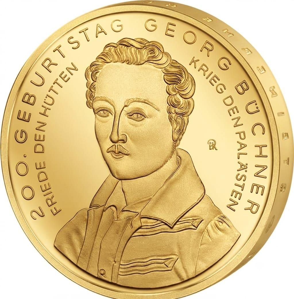 10 Euro Münze  - BRD - 200. Geburtstag Georg Büchner 2013  - 24 Karat vergoldet