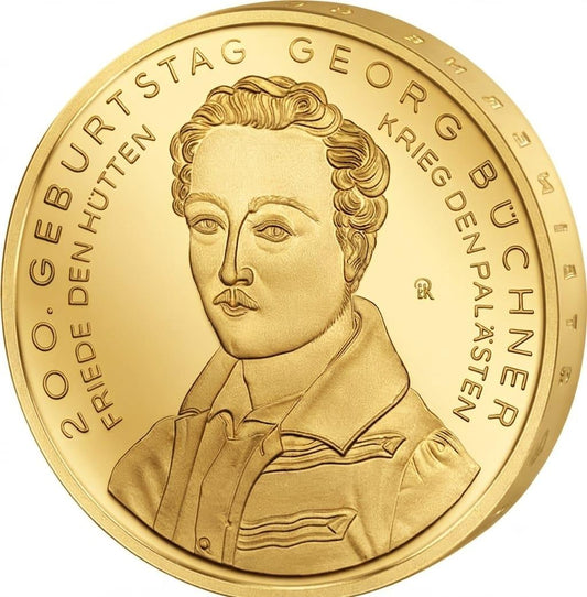 10 Euro Münze  - BRD - 200. Geburtstag Georg Büchner 2013  - 24 Karat vergoldet