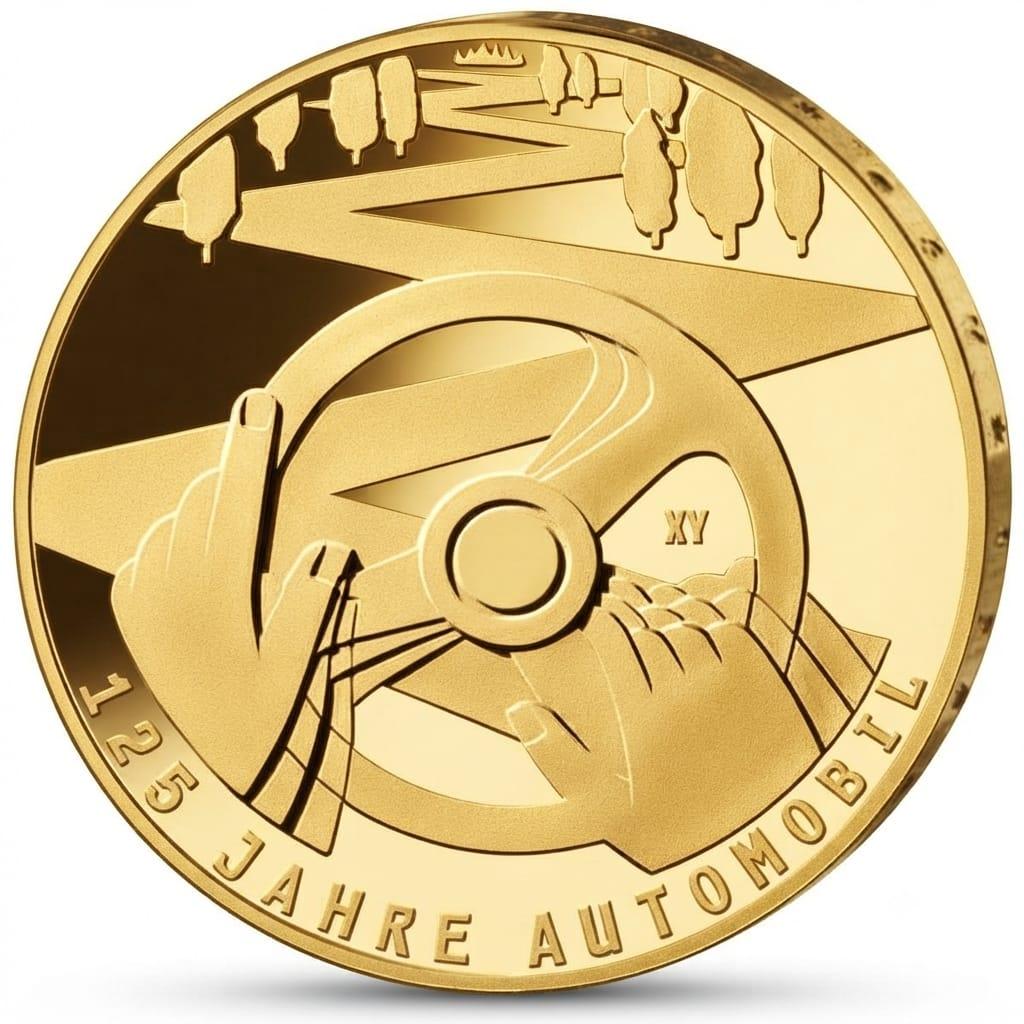 10 Euro Münze  - BRD - 125 Jahre Automobil 2011 - 24 Karat vergoldet