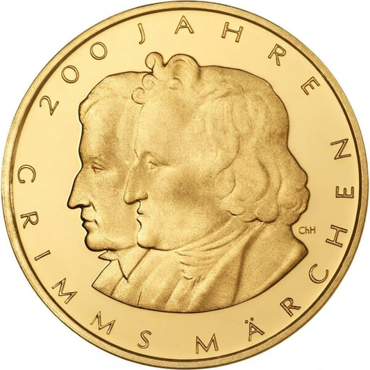 10 Euro Münze  - BRD - 200 Jahre Grimms Märchen 2012 - 24 Karat vergoldet