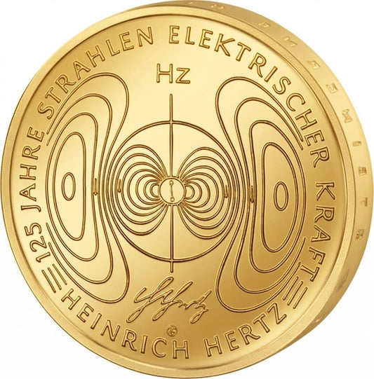 10 Euro Münze  - BRD - Heinrich Hertz 125 Jahre Strahlen elektrischer Kraft 2013 - 24 Karat vergoldet