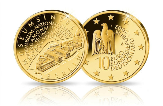 10 Euro Silbermünze - BRD - Museumsinsel Berlin 2002 - 24 Karat vergoldet