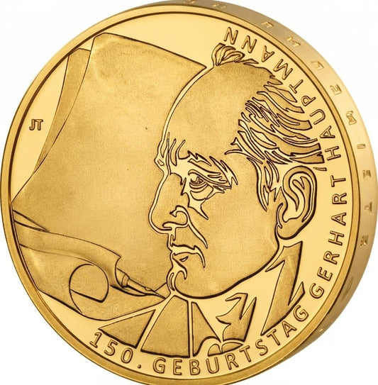 10 Euro Münze  - BRD - 150. Geburtstag Gerhart Hauptmann 2012 - 24 Karat vergoldet
