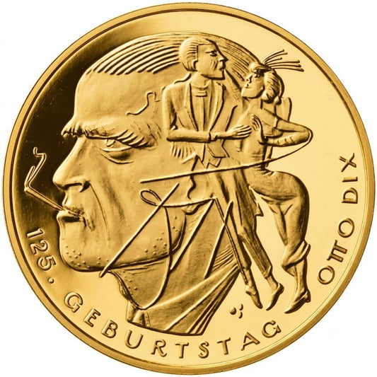 20 Euro Silbermünze - BRD - 125. Geburtstag Otto Dix 2016 - 24 Karat vergoldet